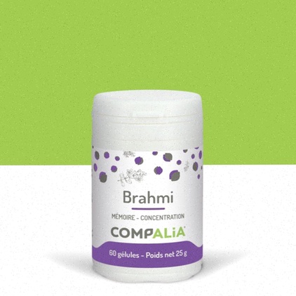 Acheter Brahmi - Illustration de feuilles de Bacopa monnieri et gélules