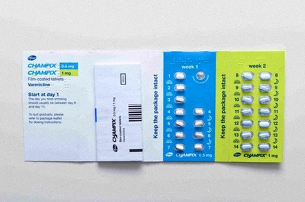 Acheter Champix - Visuel boite de Champix et molécule de varénicline