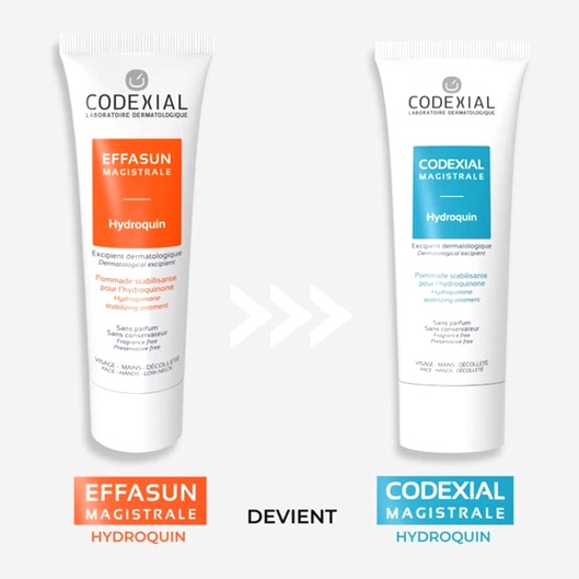 Tube d’hydroquinone et échantillon de peau